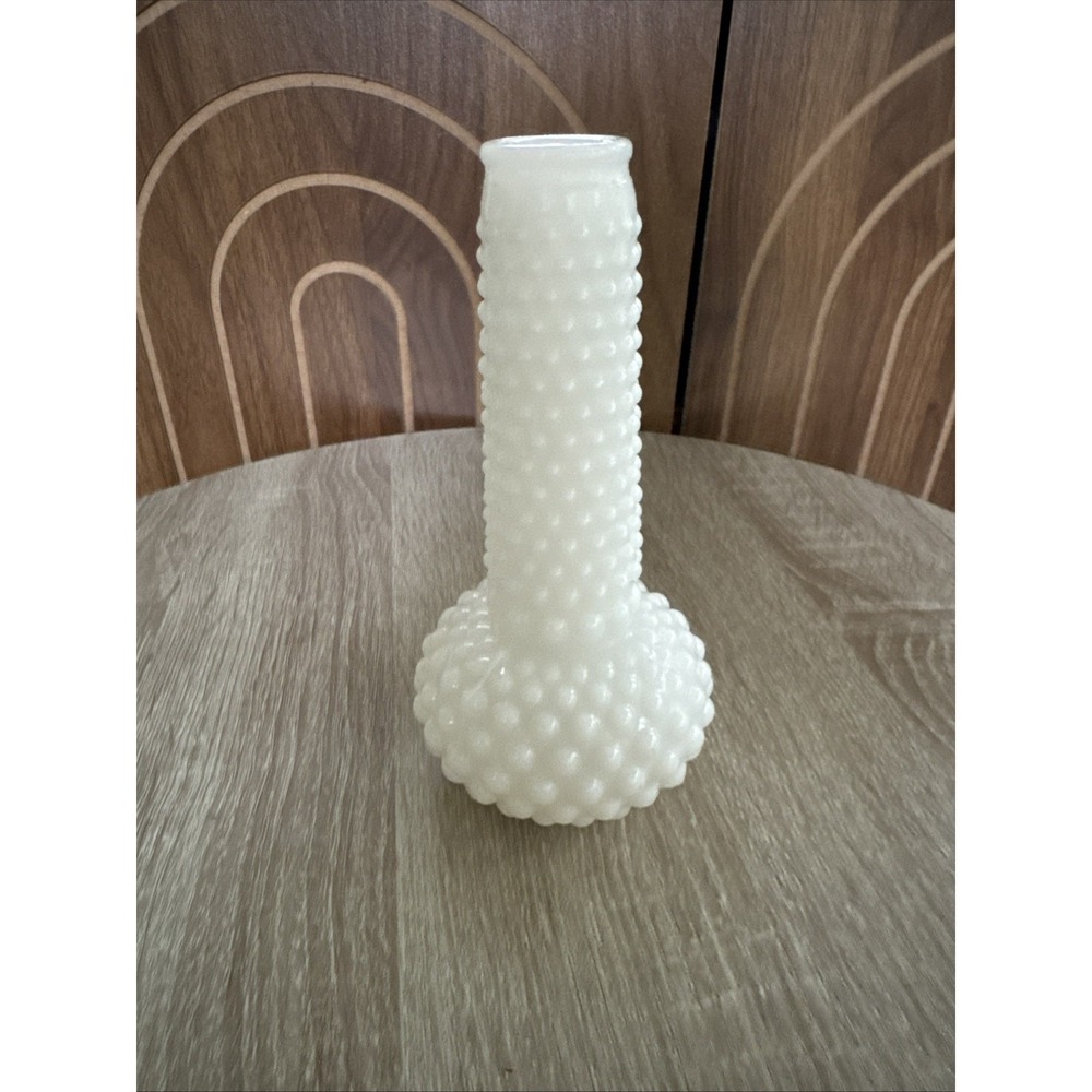 Vintage Hobnail Milk Glass Bud Vase 6.5"